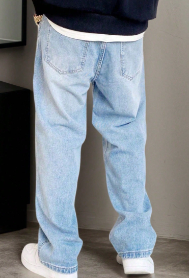 Loose Fit Men's Cotton Jeans With Slant Pockets Baggy Long Washed Skater Jean